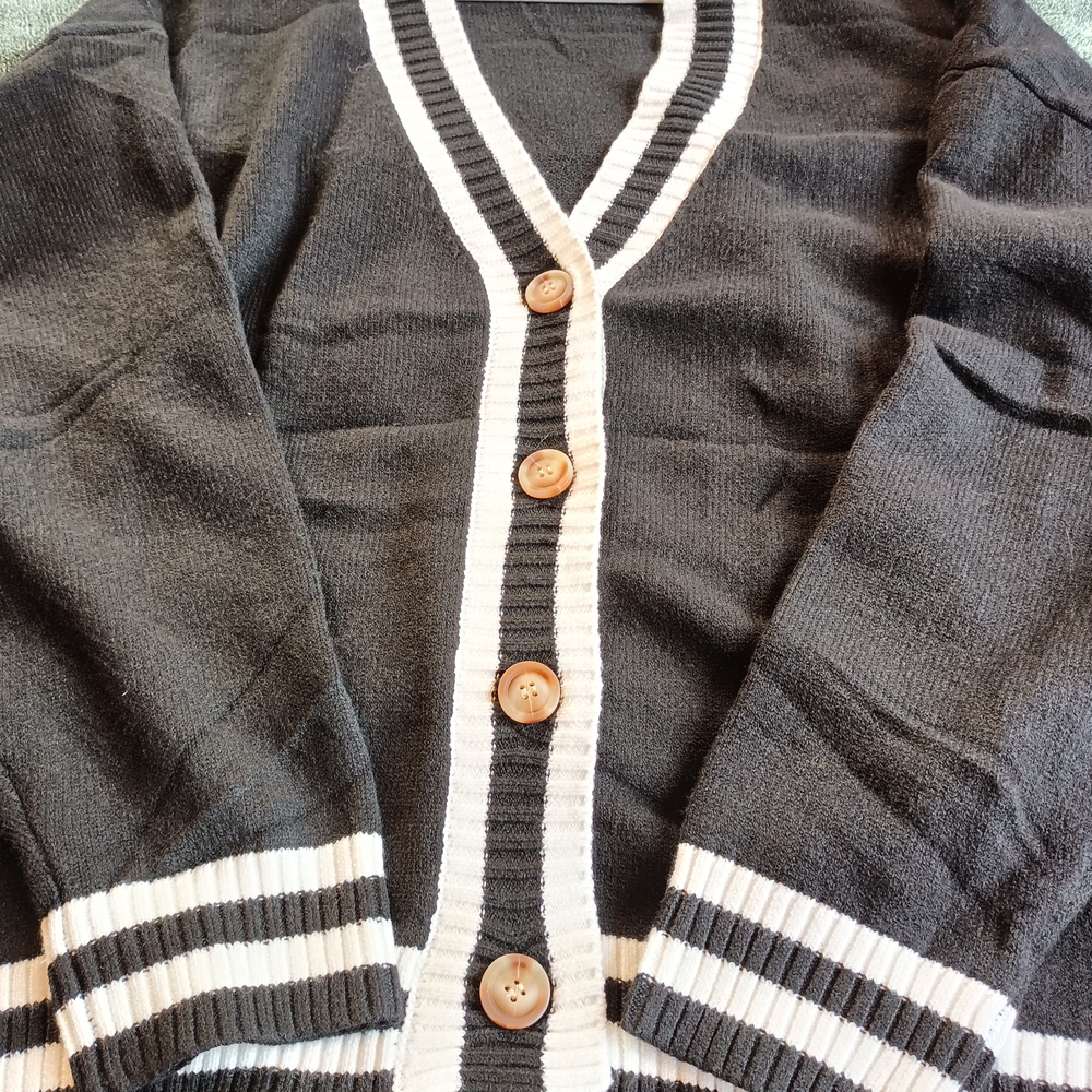 Black and White Women's Cardigan Sweater - Picture 2 of 3